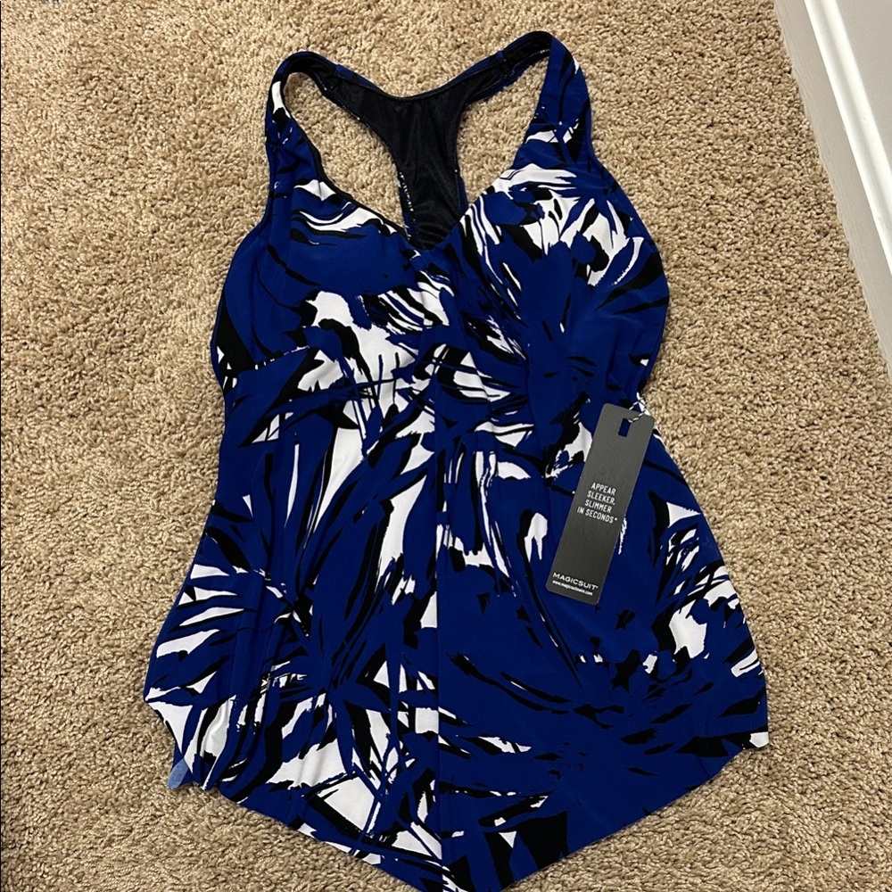 Magicsuit Abstract Blue and Black tankini top padded with underwire
